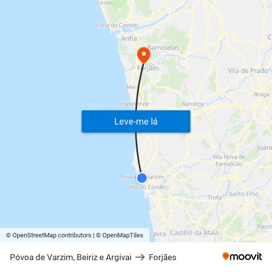 Póvoa de Varzim, Beiriz e Argivai to Forjães map