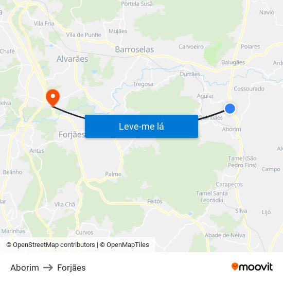 Aborim to Forjães map