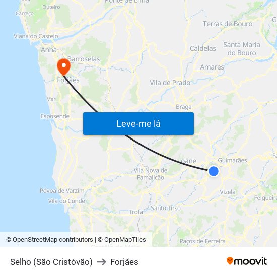 Selho (São Cristóvão) to Forjães map