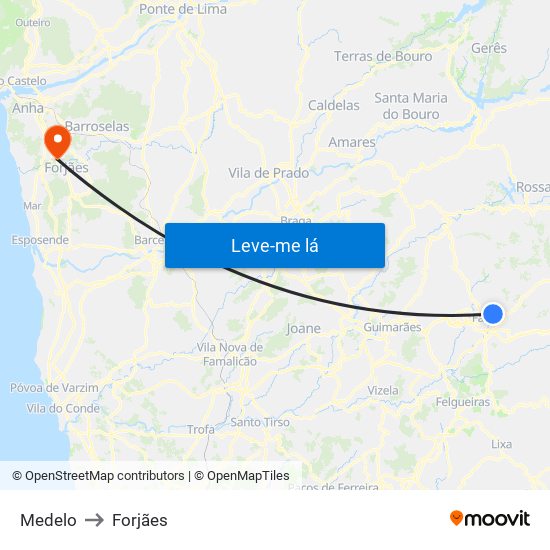 Medelo to Forjães map