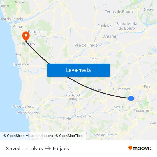 Serzedo e Calvos to Forjães map