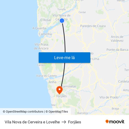 Vila Nova de Cerveira e Lovelhe to Forjães map