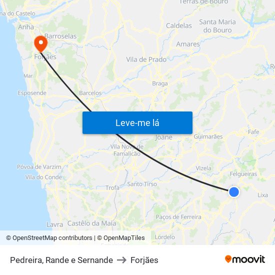 Pedreira, Rande e Sernande to Forjães map