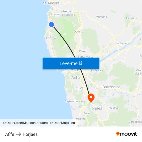 Afife to Forjães map