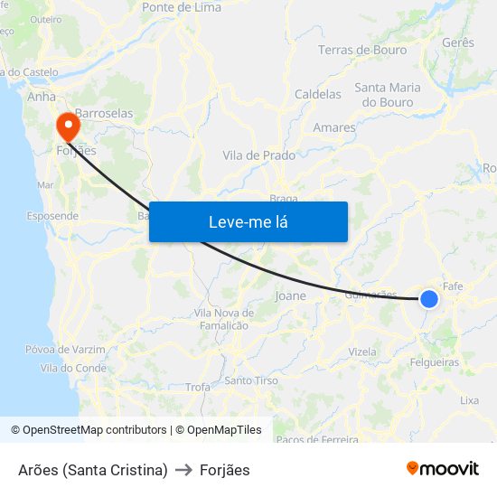 Arões (Santa Cristina) to Forjães map