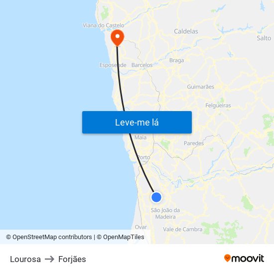Lourosa to Forjães map