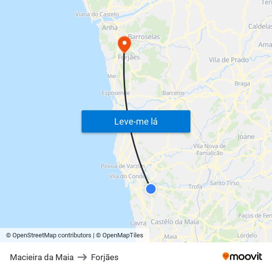 Macieira da Maia to Forjães map