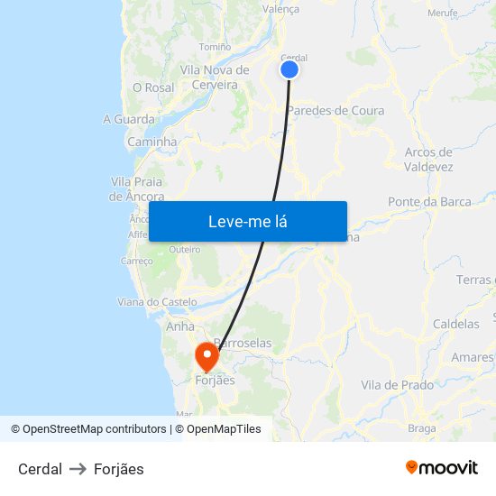 Cerdal to Forjães map