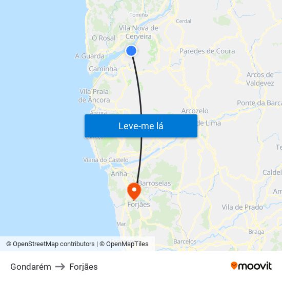 Gondarém to Forjães map