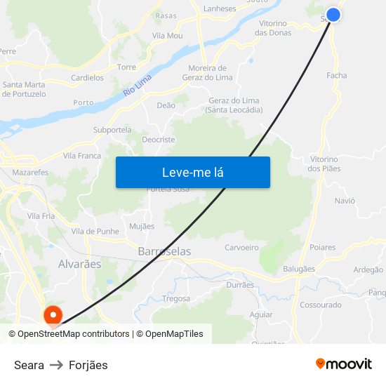 Seara to Forjães map