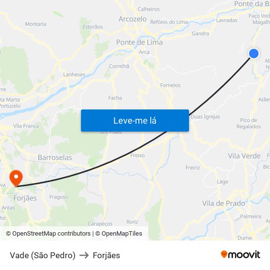 Vade (São Pedro) to Forjães map