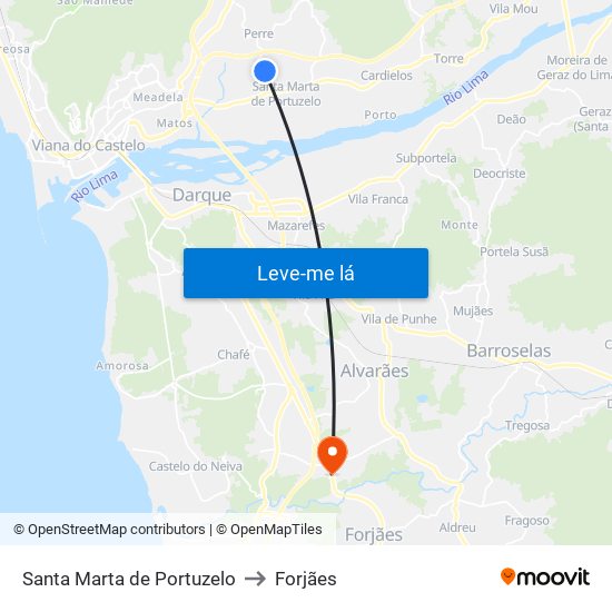 Santa Marta de Portuzelo to Forjães map