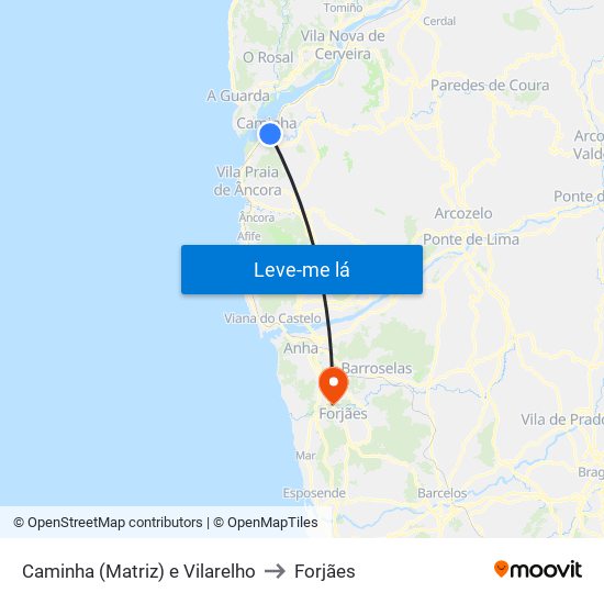 Caminha (Matriz) e Vilarelho to Forjães map