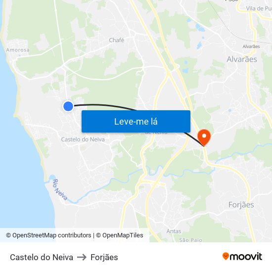 Castelo do Neiva to Forjães map