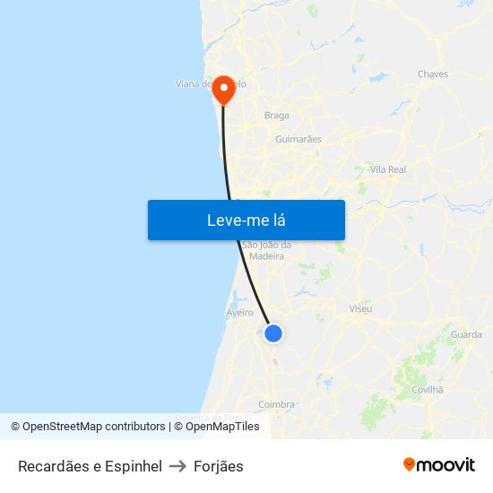 Recardães e Espinhel to Forjães map