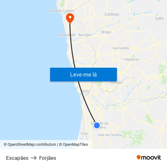 Escapães to Forjães map