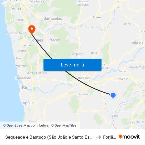 Sequeade e Bastuço (São João e Santo Estêvão) to Forjães map