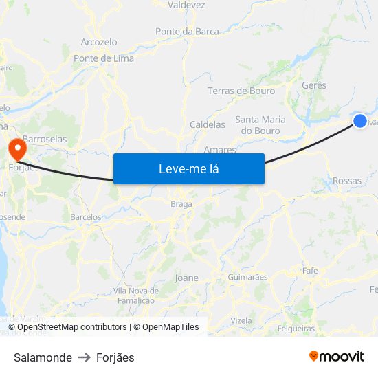 Salamonde to Forjães map