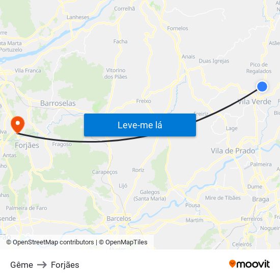 Gême to Forjães map