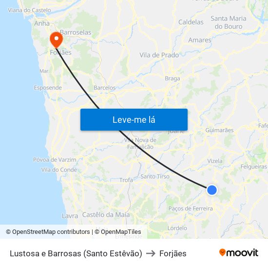 Lustosa e Barrosas (Santo Estêvão) to Forjães map