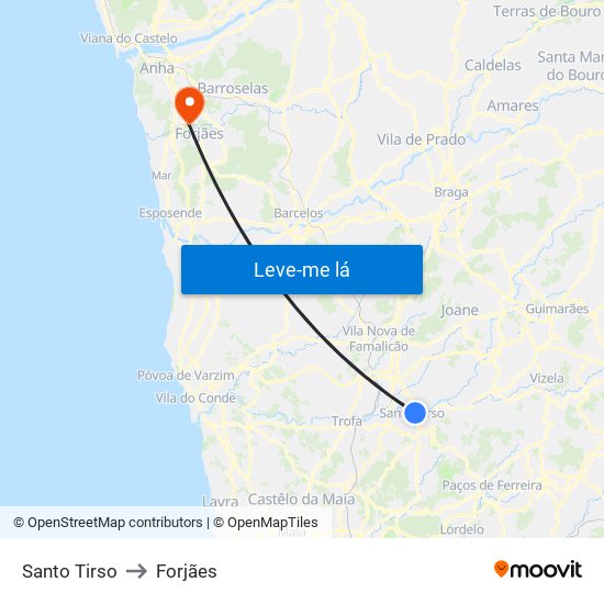 Santo Tirso to Forjães map