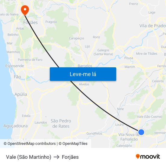 Vale (São Martinho) to Forjães map