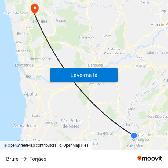 Brufe to Forjães map