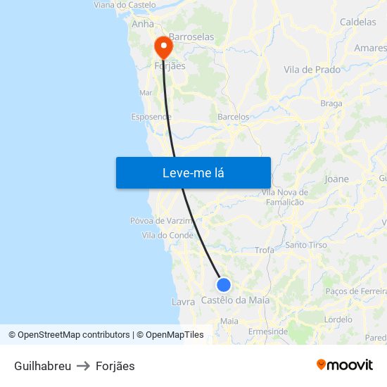 Guilhabreu to Forjães map