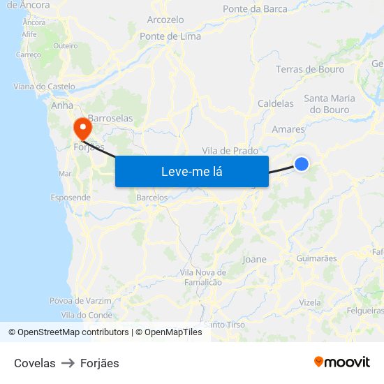 Covelas to Forjães map