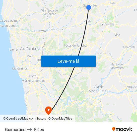 Guimarães to Fiães map