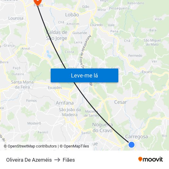 Oliveira De Azeméis to Fiães map