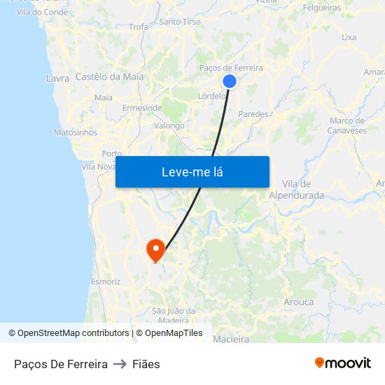 Paços De Ferreira to Fiães map