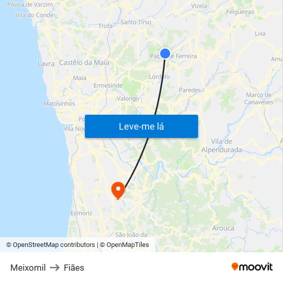 Meixomil to Fiães map