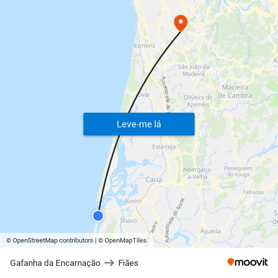 Gafanha da Encarnação to Fiães map