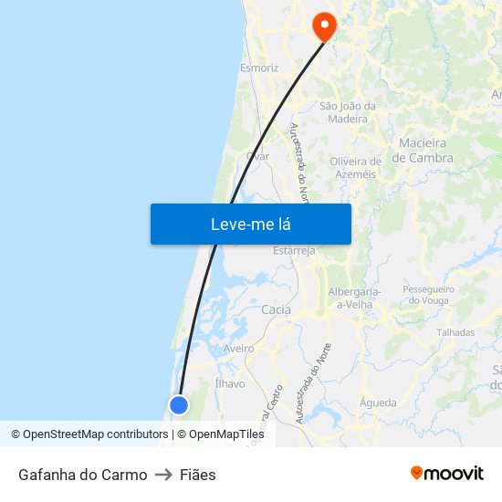 Gafanha do Carmo to Fiães map