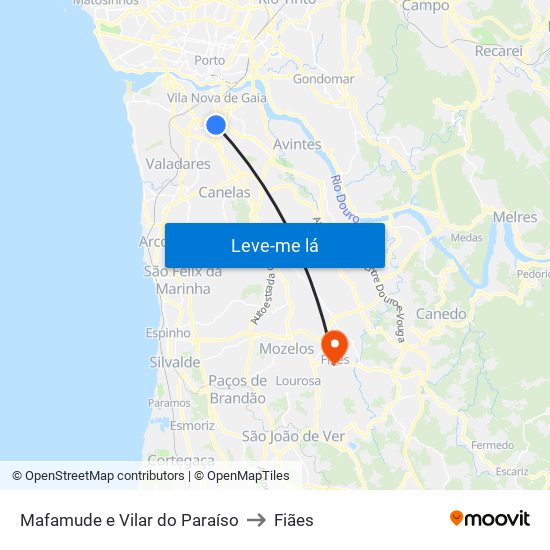 Mafamude e Vilar do Paraíso to Fiães map