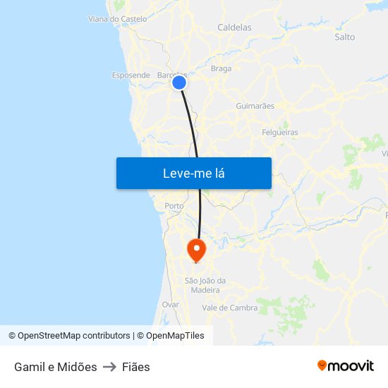 Gamil e Midões to Fiães map