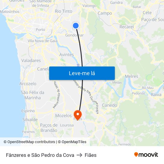 Fânzeres e São Pedro da Cova to Fiães map