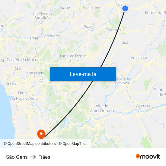 São Gens to Fiães map