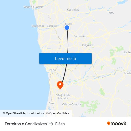 Ferreiros e Gondizalves to Fiães map