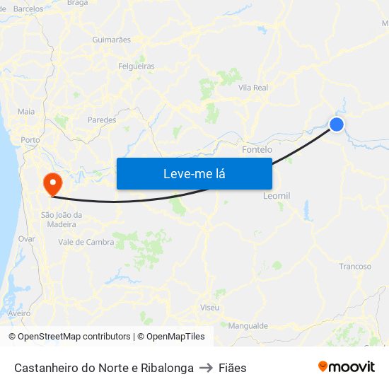 Castanheiro do Norte e Ribalonga to Fiães map