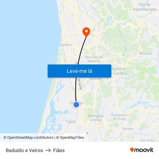 Beduído e Veiros to Fiães map