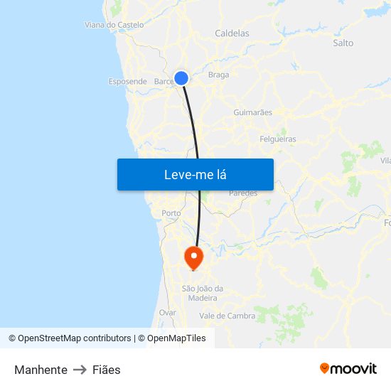 Manhente to Fiães map