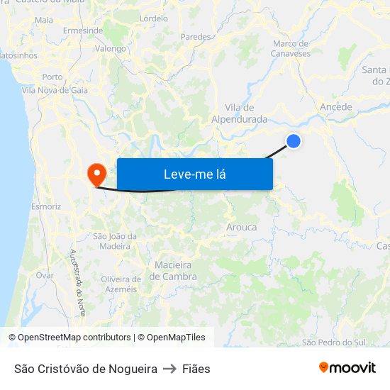 São Cristóvão de Nogueira to Fiães map