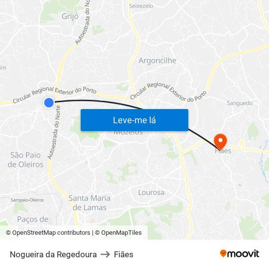 Nogueira da Regedoura to Fiães map