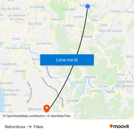 Rebordosa to Fiães map