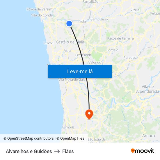 Alvarelhos e Guidões to Fiães map