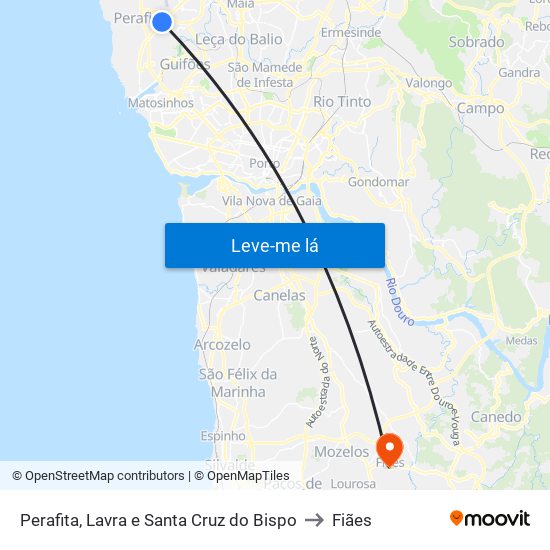 Perafita, Lavra e Santa Cruz do Bispo to Fiães map
