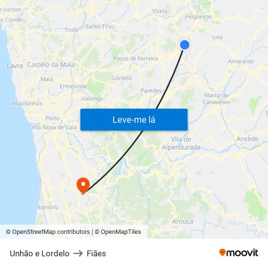 Unhão e Lordelo to Fiães map