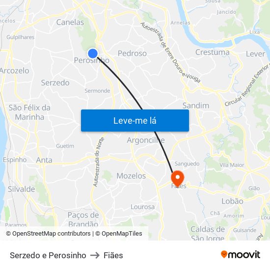 Serzedo e Perosinho to Fiães map